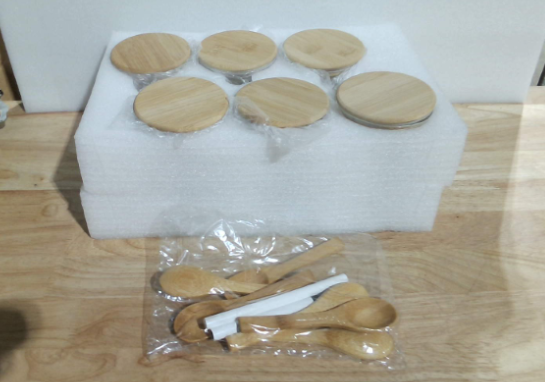 juego de 6 frascos organizadores de vidrio herméticos con tapa de bambú y cuchara
