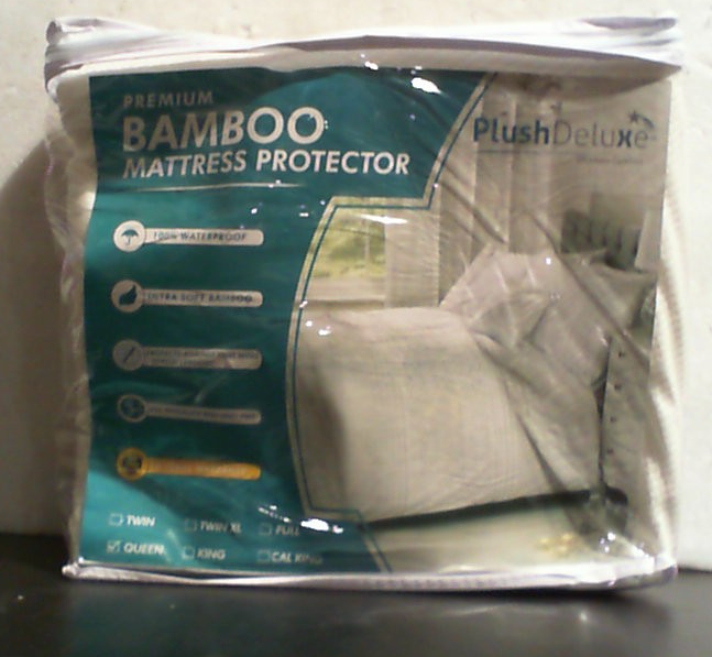 Protector de colchón PlushDeluxe Premium de bambú – Tamaño Queen, impermeable, ultrasuave, transpirable, silencioso y lavable. Funda para colchón que proporciona comodidad y protección. - Blanco