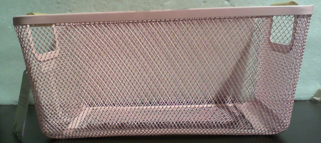 Cesta de malla metálica AJIODA, cesta organizadora de almacenamiento grande de alambre, cestas colgantes multifuncionales para cocina con asa de madera para cocina, baño, picnic y hogar, rectangular-rosa