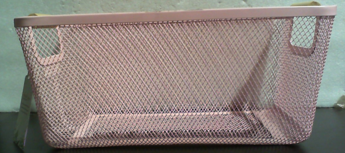 Cesta de malla metálica AJIODA, cesta organizadora de almacenamiento grande de alambre, cestas colgantes multifuncionales para cocina con asa de madera para cocina, baño, picnic y hogar, rectangular-rosa