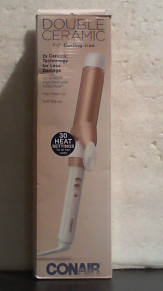 Rizador de pelo Conair Double Ceramic de 2,8 cm (1 ½ pulgada), barril de 2,8 cm (1 ½ pulgada) para crear ondas y rizos suaves, rizador para cabello medio y largo, color blanco/oro rosa.