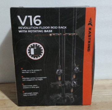 Porta Cañas Giratorio KastKing V16 para Garaje | Soporte de Piso hasta 16 Cañas y Combos | Organizador Ahorra Espacio con Espuma, ABS Duradero | Regalo de Pesca para Hombres