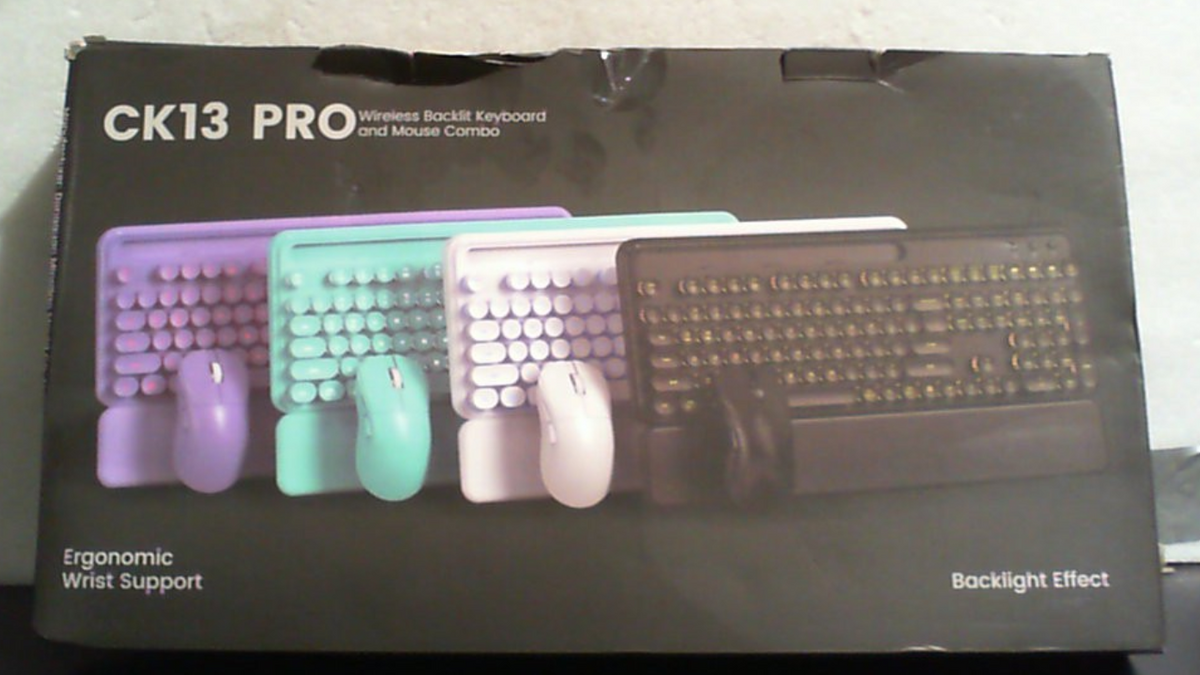 Combo de teclado y ratón inalámbricos: teclado retroiluminado tipo máquina de escribir con reposamuñecas magnético y soporte para teléfono, teclas redondas iluminadas, conjunto inalámbrico de 2,4 GHz para Mac, Windows, PC, portátil, SABLUTE