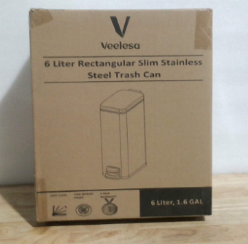 basurero de pedal rectangular ultra delgado (Slim) de 6 litros (1.6 galones) en acero inoxidable de la marca Veelesa