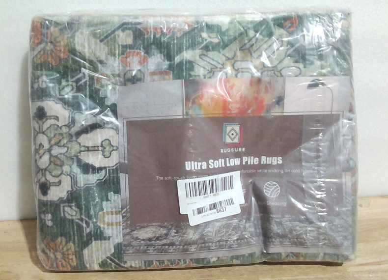 RUGSURE Alfombra Lavable Antideslizante, Resistente a Manchas y Agua, para Sala, Dormitorio, Cuarto de Ninos, Diseno Tribal Vintage, Verde, 3 x 5 pies