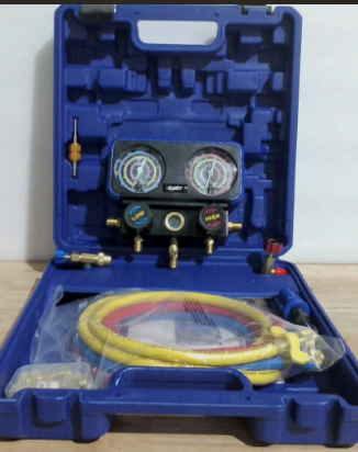 Set de Manómetros para AC Orion Motor Tech | Manifold de 3 Vías para R410A, R32, R22 y R454B | Mangueras de 5 pies, Válvulas de Seguridad, Adaptadores y Llave de Núcleo ( PUEDEN VARIAR LOS ACCESORIOS