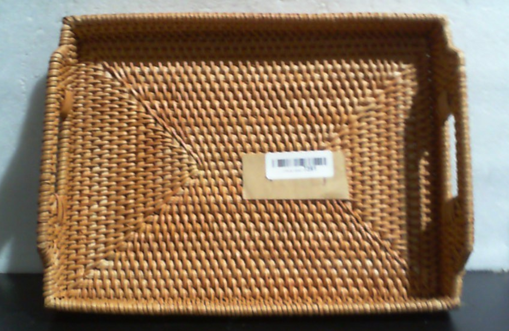 Bandeja de Ratán para Servir con Asas, Bandeja Rectangular