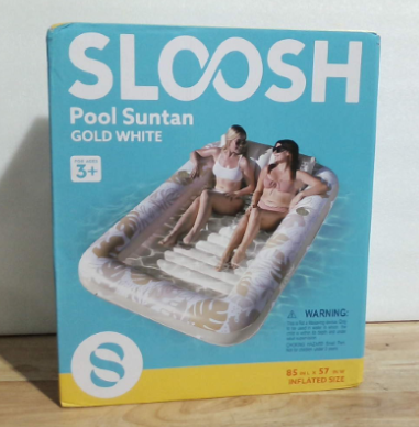 Flotador Inflable SLOOSH para Bronceado 85x57 Pulgadas | Extra Grande con Almohada | Balsa 4 en 1 para Tomar Sol en Piscina | XL Dorado Blanco