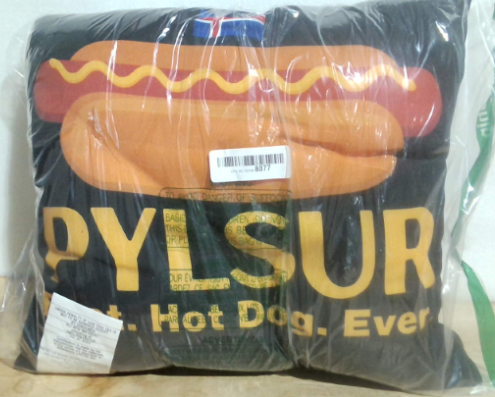 Almohadón decorativo / cojín de souvenir de Islandia, que rinde homenaje a su famoso plato callejero con el texto "Bæjarins Beztu Pylsur - Best Hot Dog Ever