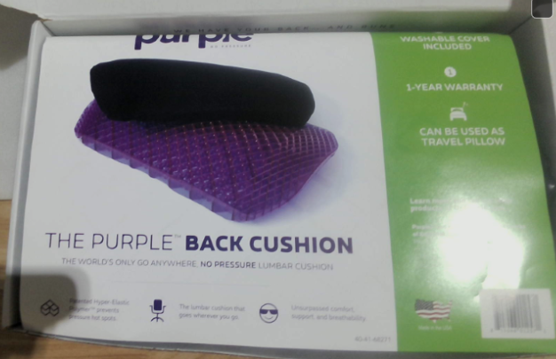The Purple Back Cushion, un cojín de soporte lumbar ergonómico que utiliza la tecnología patentada de rejilla GelFlex Grid para aliviar la presión en l