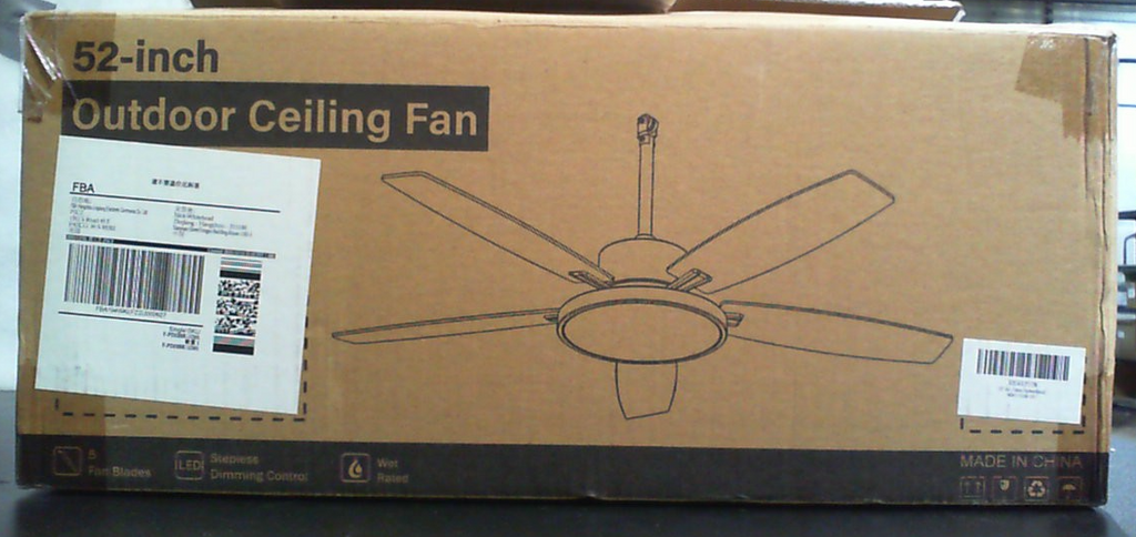 Fanbulous Ventilador de techo para exteriores de 52 pulgadas con enchufe, luz y control remoto, color negro