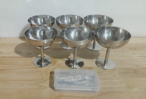 Juego de 6 Copas de Postre / Helado de Acero Inoxidable con Pie Alto,