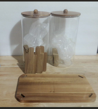 Set Organizador de Cocina de Frascos de Vidrio de Borosilicato con Tapas de Madera de Acacia y Base/Bandeja Combinada