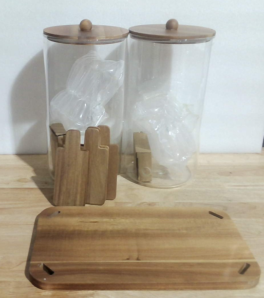 Set Organizador de Cocina de Frascos de Vidrio de Borosilicato con Tapas de Madera de Acacia y Base/Bandeja Combinada