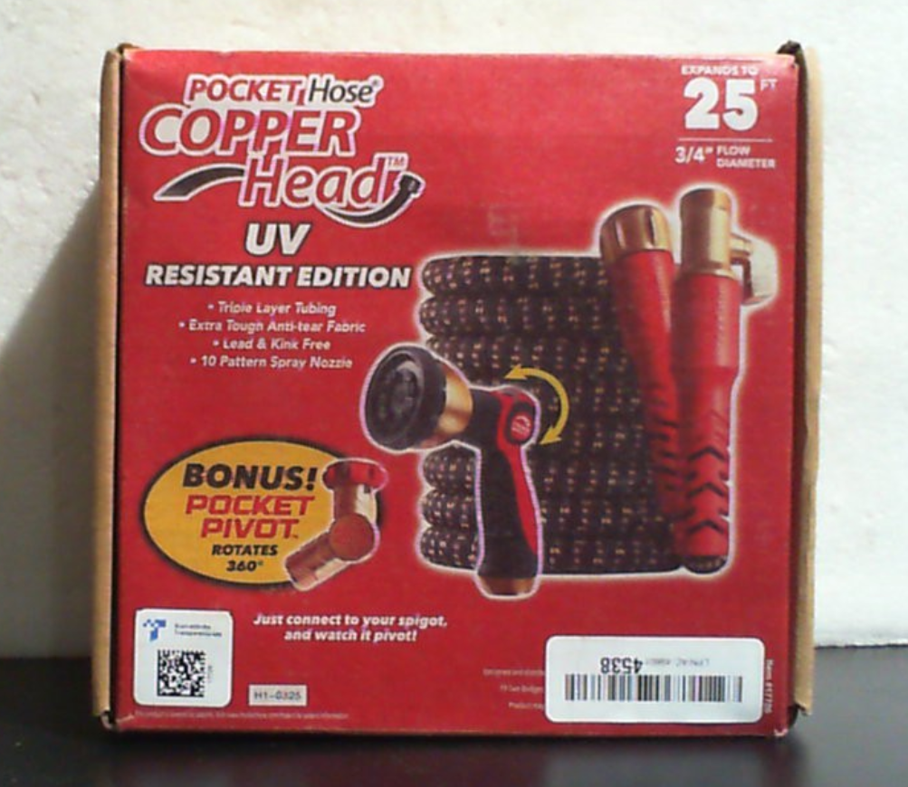 Pocket Hose 25 Pies Cabeza de Cobre | Manguera Expandible con Pivote de Bolsillo | Sin Enredos, Giro 360 grados | Tubo Tri-Tex, Libre de Plomo, Anti-Torcedura y Anti-Reventon
