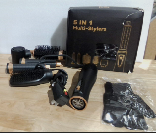 Cepillo Secador de Cabello Atopskins 5 en 1 | Estilizador de Aire Caliente Iónico para Secado Rápido y Rizado Automático | 3 Niveles de Calor, Antifrizz | Herramienta para Todo Tipo de Cabello | Negro VIENEN 7 PIEZAS )