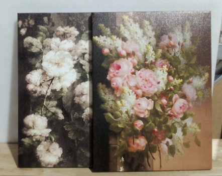 Arte de Pared Floral Vintage | Set 2 Piezas en Lienzo Enmarcado | Peonias Rosas y Flores Blancas Botanicas 30x41 cm | Decoracion Farmhouse