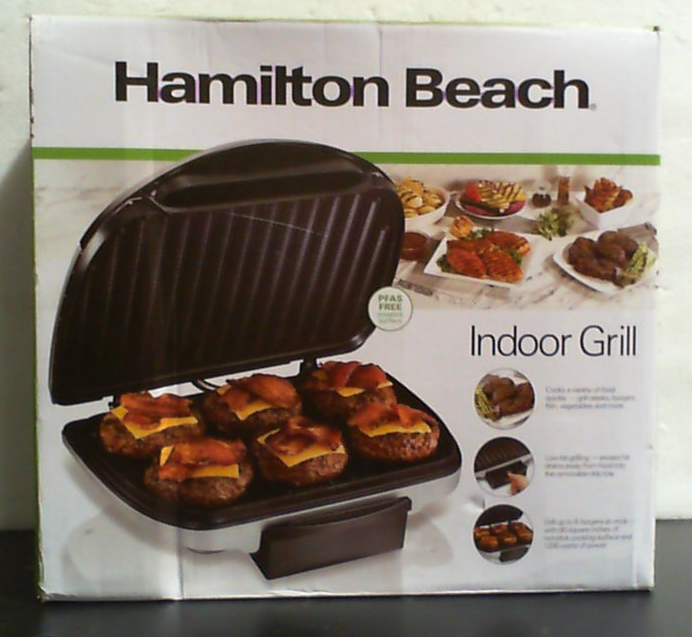 Parrilla Eléctrica de Interior Hamilton Beach | 6 Porciones | Placas Antiadherentes de 90 pulg² Fáciles de Limpiar | Bisagra Flotante para Alimentos Gruesos | 1200W