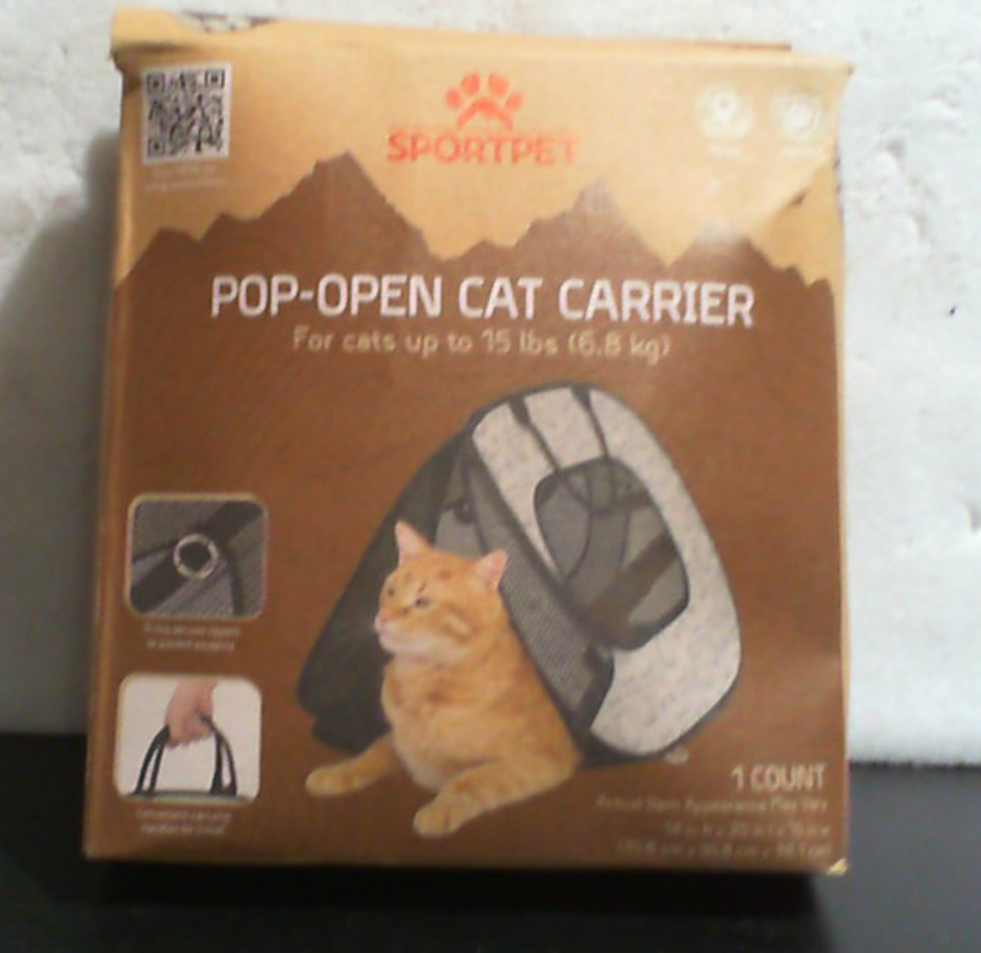 SportPet Designs Transportadora para Gatos Plegable Pop Open | Blanda para Gatos de Hasta 15 Libras | Ligera y Portatil | Con Ventilacion de Malla y Cremalleras Seguras | Estampado de Gatos