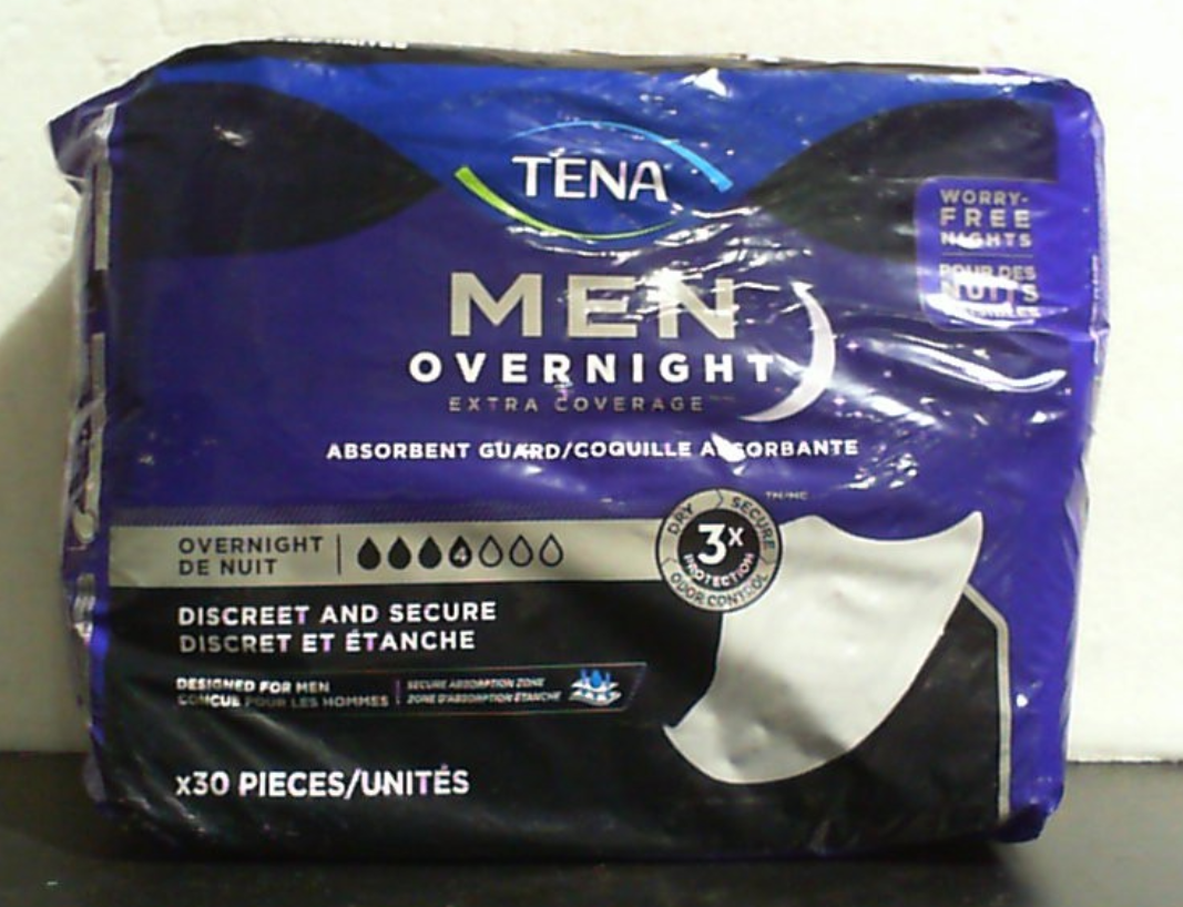 Tena Men Protector de Incontinencia para Uso Nocturno | Control de Vejiga Discreto | Maxima Absorcion Overnight | 30 Unidades