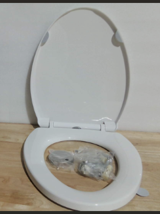ARTICULO SE MUESTRA COMO ESTA EN LAS SEGUNDA IMAGEN ) Asiento de Inodoro Alargado KHE 18.5 pulgadas | Cierre Suave con Manija Sin Contacto | Liberacion Rapida para Limpieza Facil | Topes Antideslizantes | PP Durable | Blanco