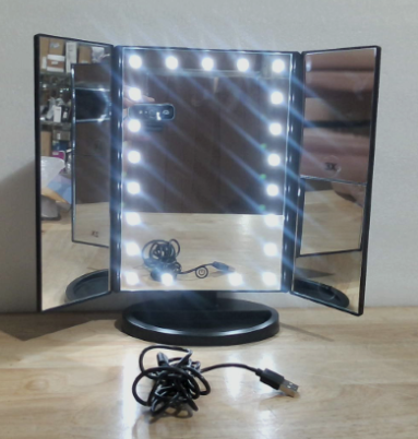 Infitrans Espejo de Maquillaje Triple con Luces | Aumento 1X 2X 3X Control Tactil Rotacion Ajustable Doble Alimentacion Portatil Regalo ( SOLO CONTIENE UNA PIEZA ) ACCESORIOS UN CABLE USB ) ARTICULO VIENE COMO SE MUESTRA EN LA SEGUNDA IMAGEN