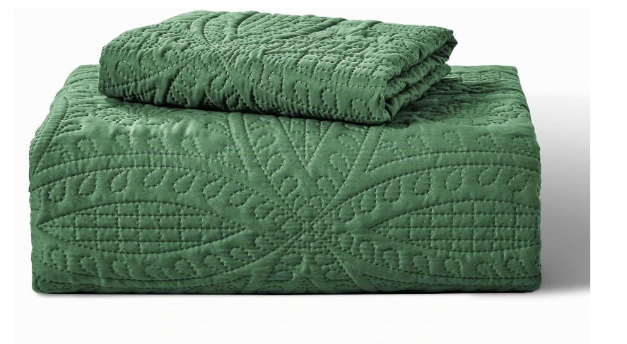 Love's Cabin - Juego de edredón tamaño individual, color verde oscuro