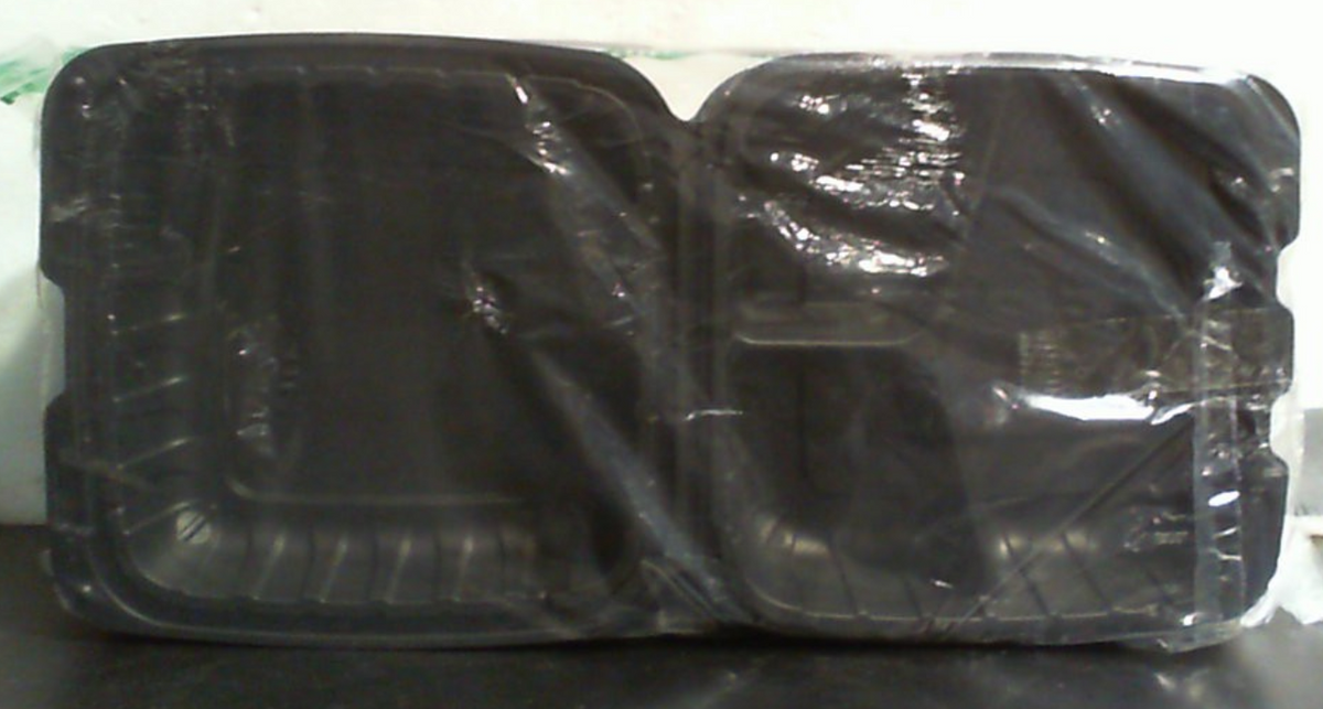 Contenedores Desechables FULING 20x20 cm, 45 Piezas | 3 Compartimentos, Tipo Concha para Llevar | Aptos Microondas, Resistentes al Corte | Polipropileno | Negro