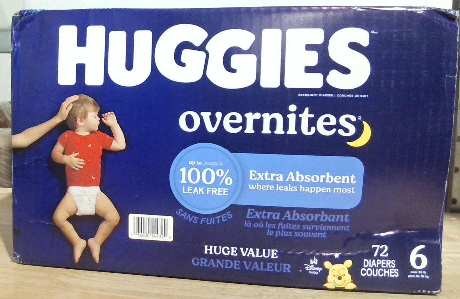 Pañales Nocturnos Huggies Overnites Talla 6 (16+ kg) | 72 Unidades | Para Uso Nocturno | Máxima Absorción ARTICULO VIENE SELLADO Y VIENE COMO SE OBSERVA EN LA SEGUNDA IMAGEN )