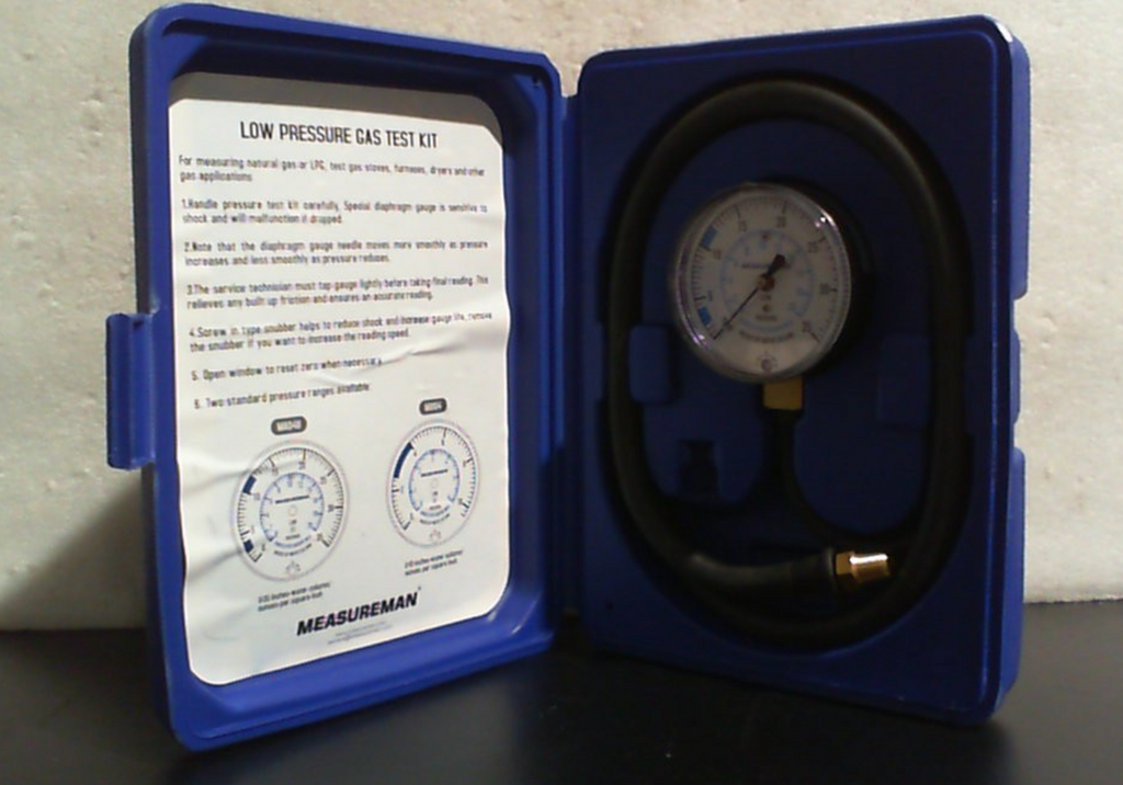 Kit de prueba de presión para colector de gas natural o GLP Measureman, 0-10 WC, 1/4" NPT, manguera de 40".