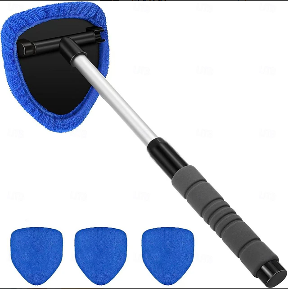 Herramienta de limpieza de parabrisas de microfibra 5 en 1 para automóviles, mango extensible con 4 almohadillas reutilizables