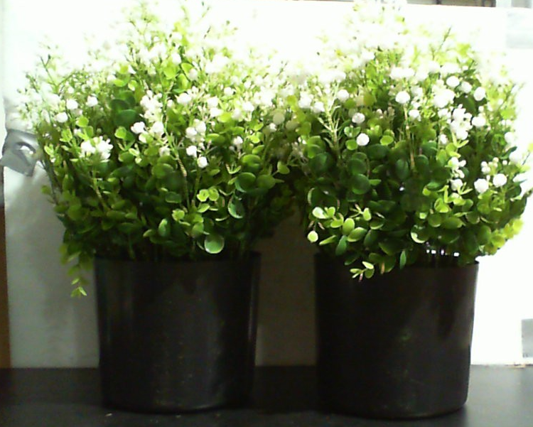 Set de 2 macetas negras con flores blancas decorativas