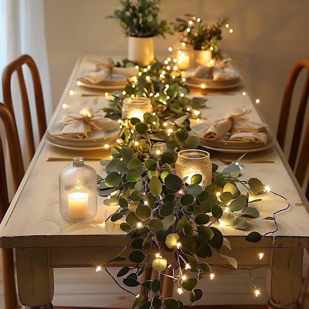 Guirnalda Decorativa con Luces Twinkling Tree — Vid de Olivo Verde, Decoración Navideña para Pared, Sala y Dormitorio