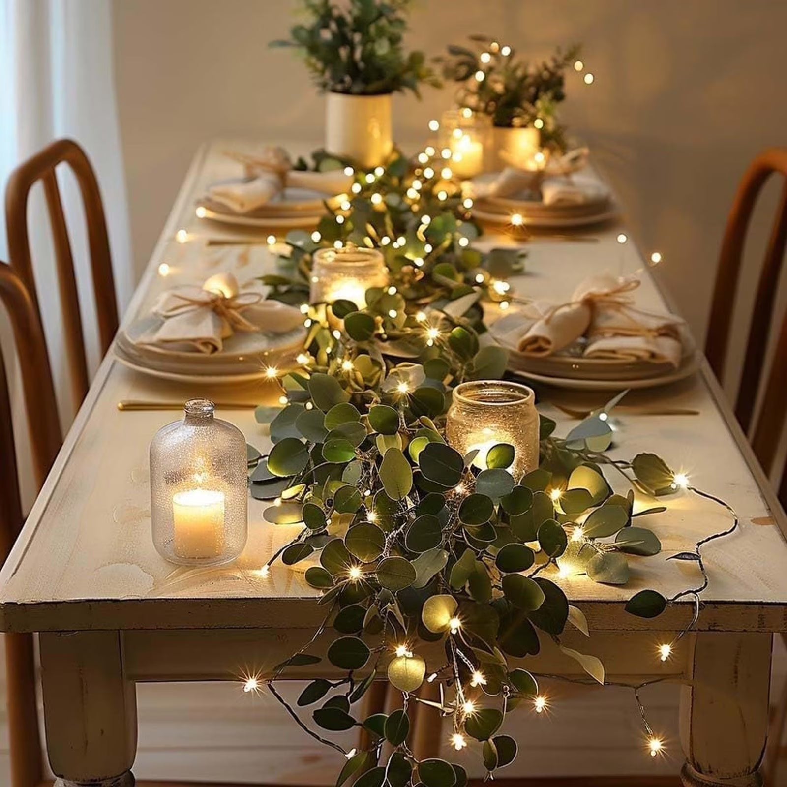 Guirnalda Decorativa con Luces Twinkling Tree — Vid de Olivo Verde, Decoración Navideña para Pared, Sala y Dormitorio