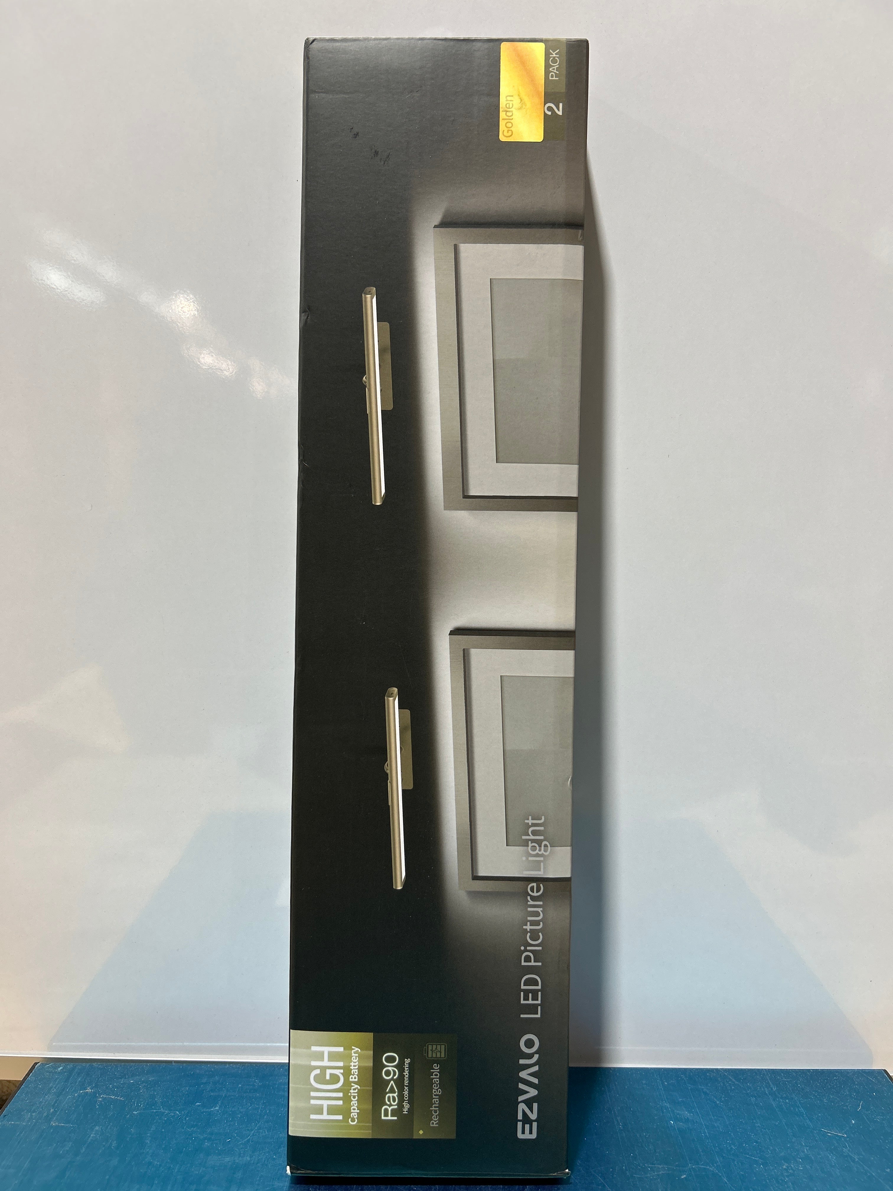 EZVALO - Lámpara de pared para cuadros, recargable por 4800 mAh, control remoto inalámbrico por infrarrojos, luz LED magnética regulable de 16'' con 3 temperaturas de color, para galería, sala de estar y dormitorio (paquete de 2 doradas) 