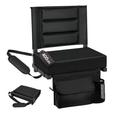 Asientos para estadio LLEVTIC con respaldo, sillas de gradas con cojín, silla plegable portátil para estadio con cojín extraíble y bolsillo grande para eventos escolares y juegos deportivos (Negro) #2987