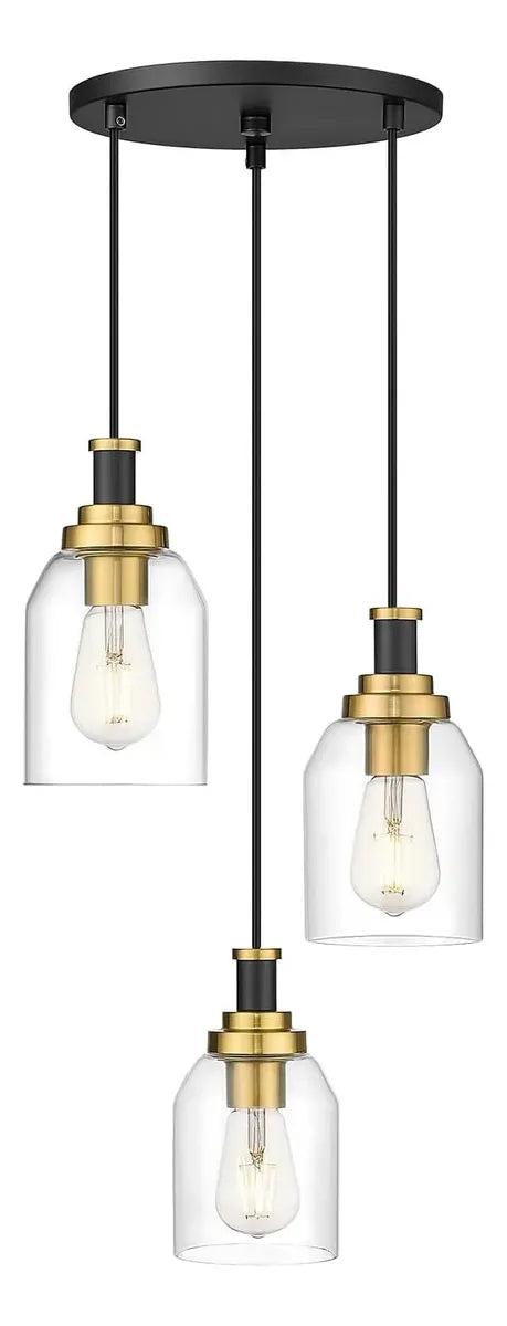 Lámpara Colgante Zeyu 3 Luces – Iluminación Moderna Negro y Dorado