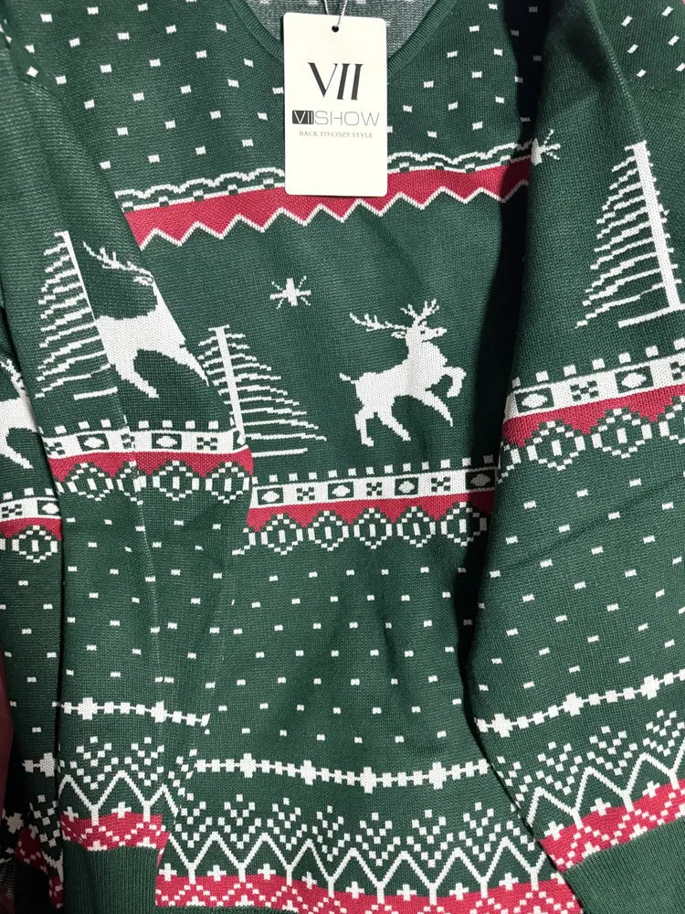Suéter Navideño Holgados Casual De Punto Cuello V Para Mujer