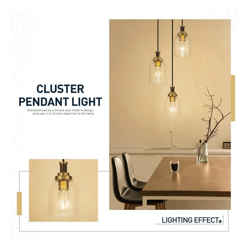 Lámpara Colgante Zeyu 3 Luces – Iluminación Moderna Negro y Dorado