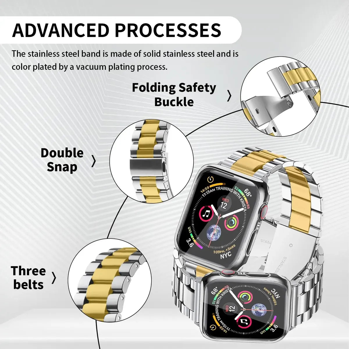 Banda y Caja de Acero Inoxidable REASDEN – Compatible con Apple Watch Ultra y Series 1–11, 38–49mm, Estilo Clásico Elegante
