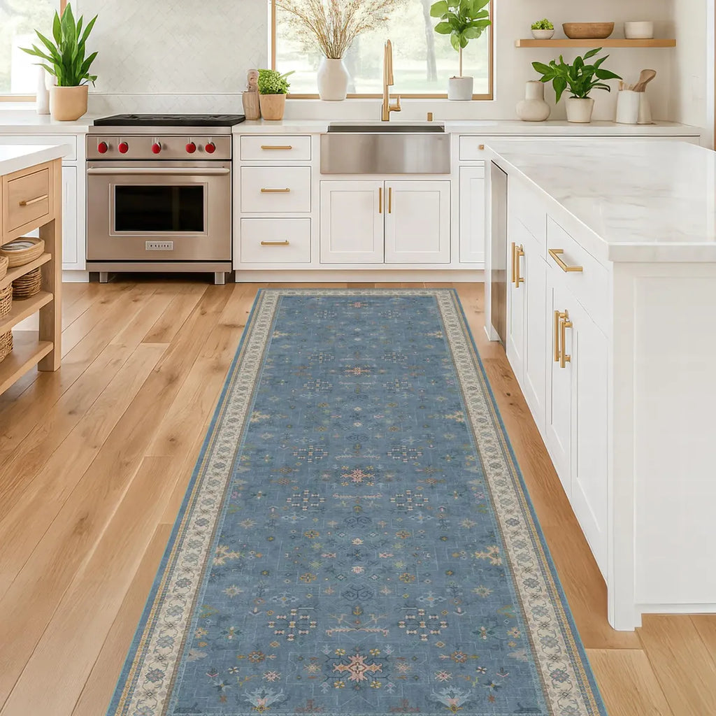 Alfombra Hazo Haus Blue Boho | Lavable y Antideslizante