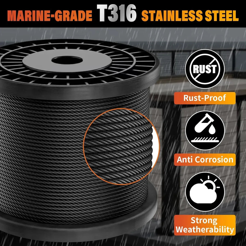 USADO-Cable Acero Inox Negro 1/8 Pulg 200 Pies Para Barandilla