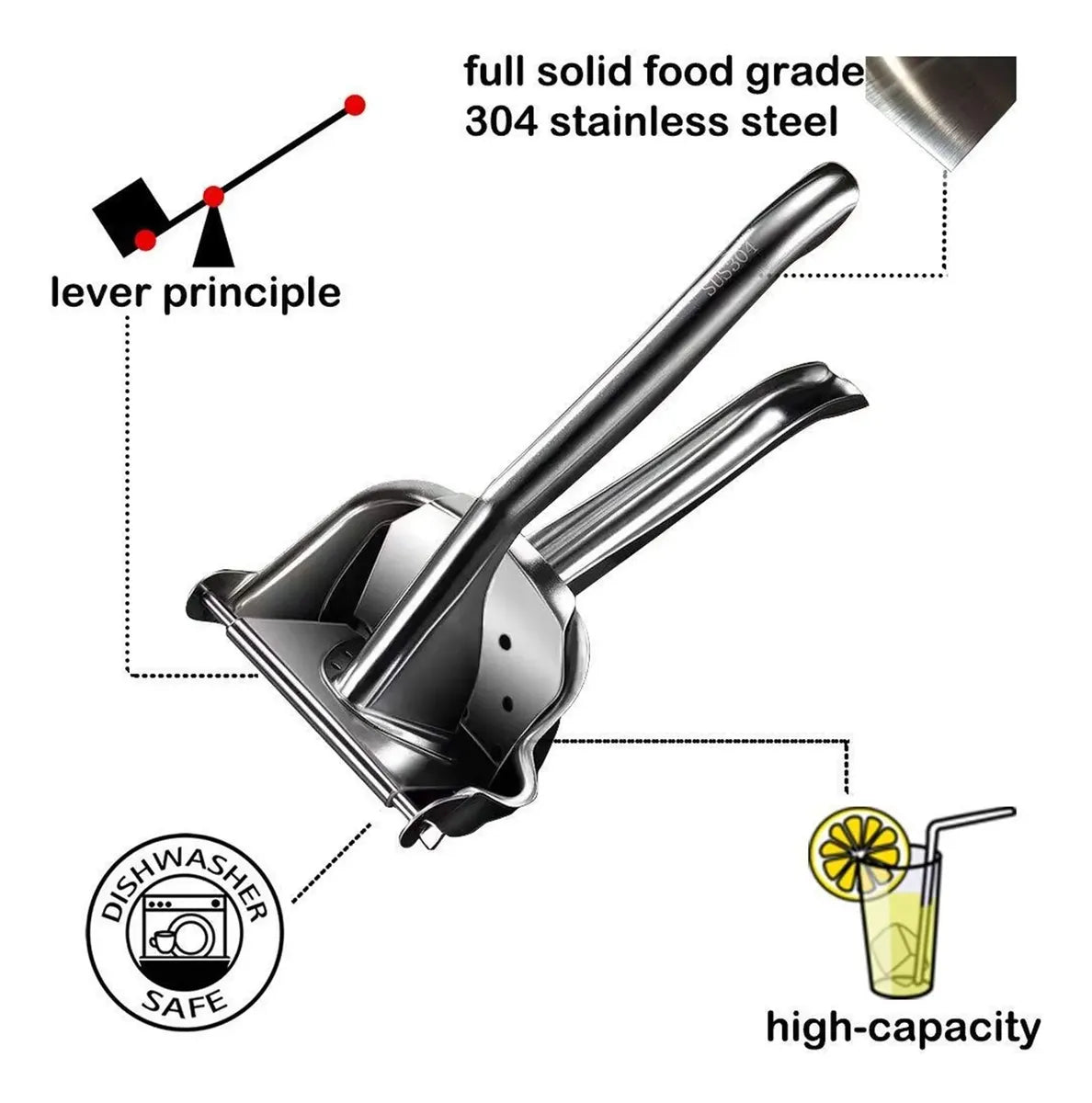Exprimidor Manual de Acero Inoxidable – Citrus Juicer con 50 Bolsas Filtro