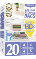 0 bolsas de almacenamiento al vacío con bomba de mano, 4 Jumbo + 4 grandes + 4 medianas + 8 pequeñas bolsas de plástico de embalaje, bolsas de sellado al vacío que ahorran 80% de espacio