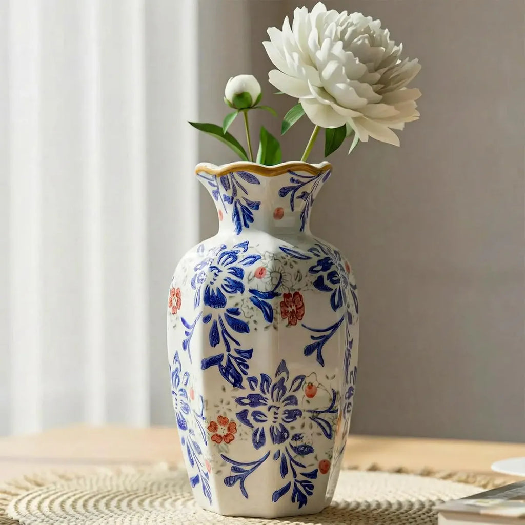 Florero de Cerámica Vintage Lemonroad – 9.5 Pulgadas, Decoración Elegante para el Hogar