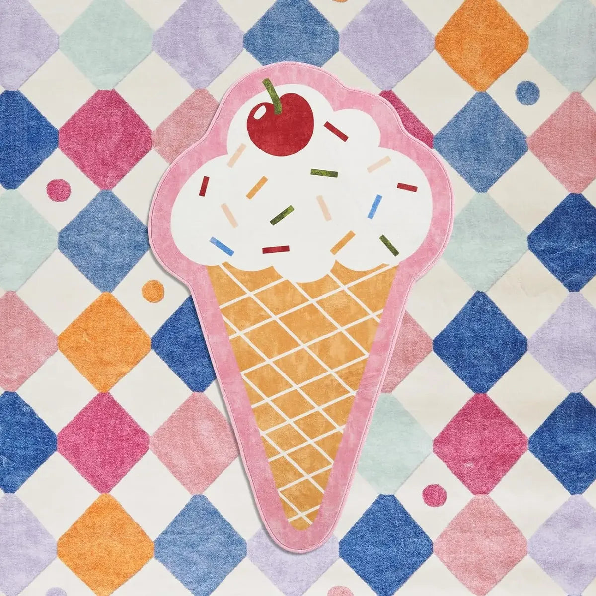 Tapete de Juego Forma de Helado jinchan - Alfombra Lavable, Antideslizante, Divertida para Niñas, Dormitorio, Pasillo, 76cm x 122cm