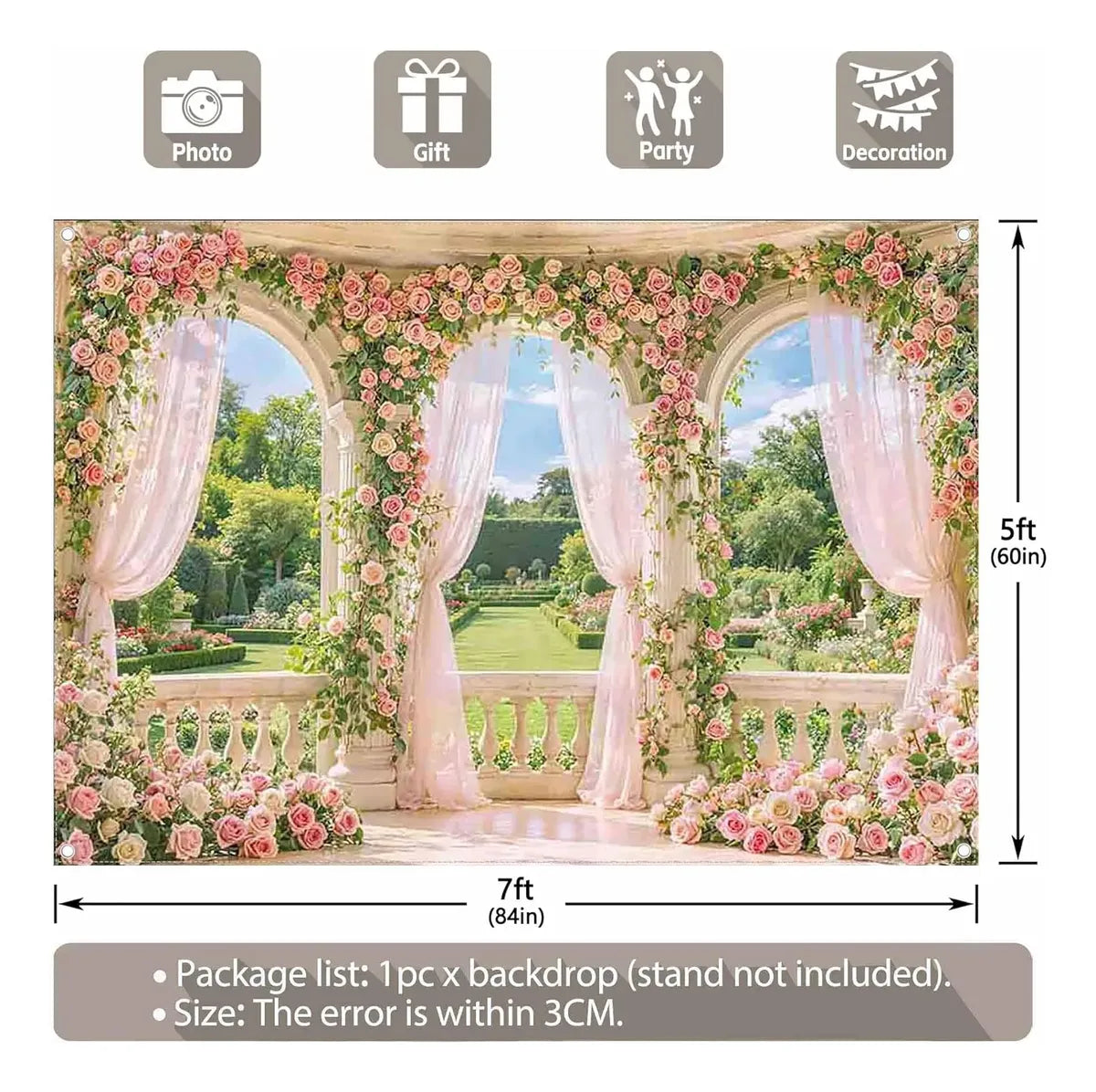 Telón de Fondo para Fotografía 7x5 Pies | Ventana de Primavera Rosa Degradado para Bodas y Quinceañeras.