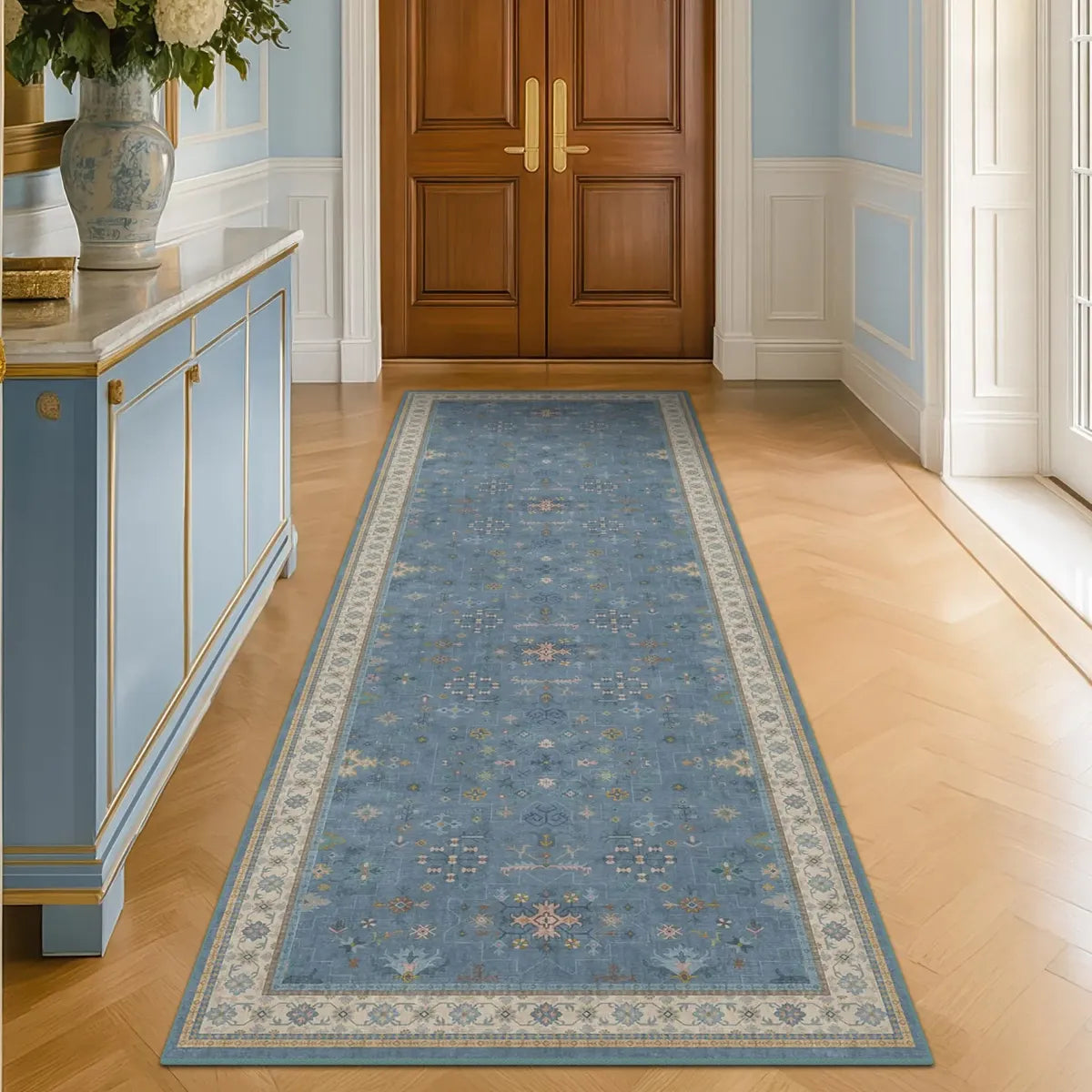 Alfombra Hazo Haus Blue Boho | Lavable y Antideslizante