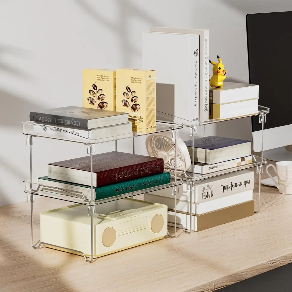 Organizador de Gabinete Acrílico STARLATTA | 4 Piezas Apilables | Transparente | Para Cocina, Baño, Maquillaje y Despensa