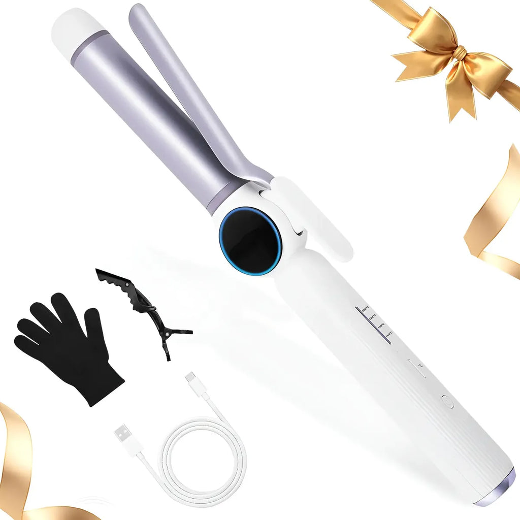Rizador inalámbrico recargable de 9000 mAh, hasta 400 °F USB 1.102 in, rizador de pelo inalámbrico con 4 temperaturas, 80 minutos de tiempo de uso, rizador de viaje de cerámica portátil para cabello